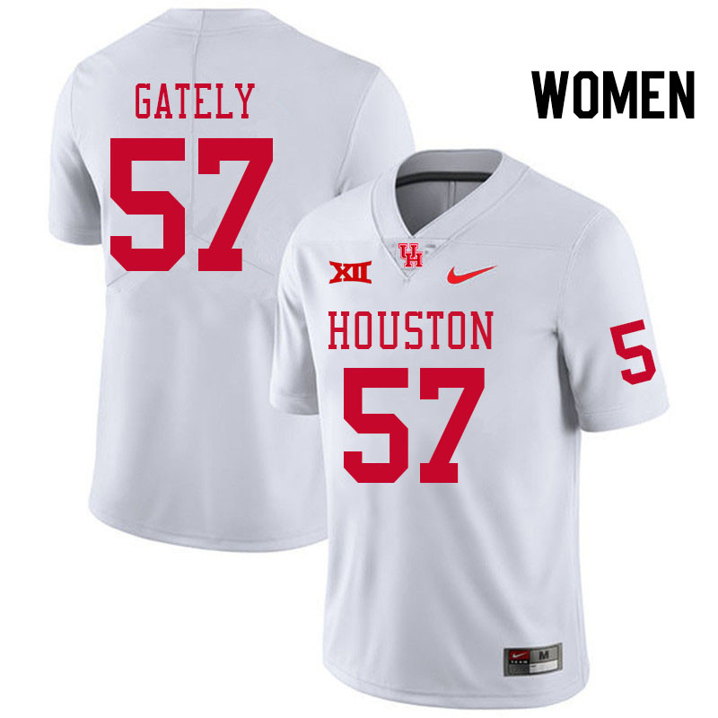 Women #57 Gavin Gately Houston Cougars Big 12 XII College Football Jerseys Stitched-White - Click Image to Close